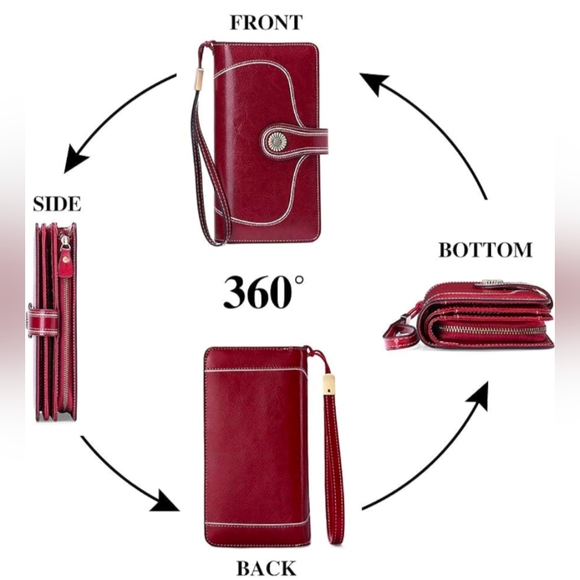 New Genuine Leather Wallet with RFID Blocking Large Capacity Wristlet - Picture 11 of 13